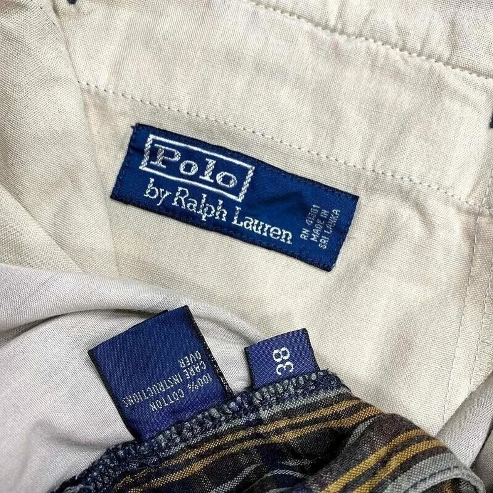 VTG POLO Ralph‎ Lauren Button Shorts 38 Plaid Brown Casual Mens